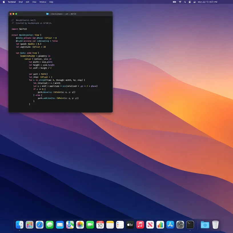 A macOS desktop with an open terminal window