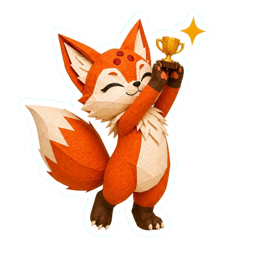 Ko holding up a trophy sticker